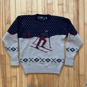 Vintage 90s Polo Ralph Lauren Ski Sweater XL 100% Wool Hand Knit